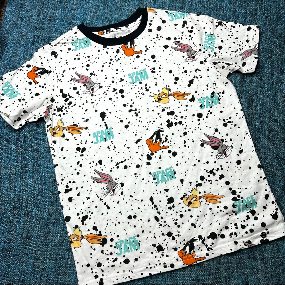 Space Jam Youth Allover Print Graphic T-Shirt Youth Boys Size Large Short Sleeve